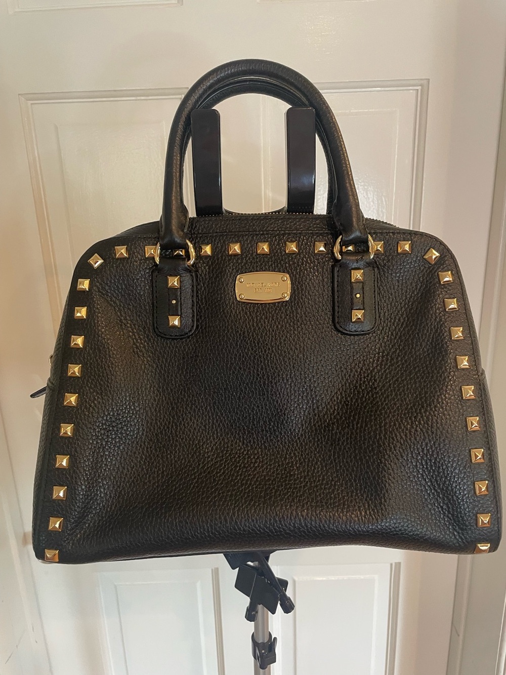 MICHAEL Michael Kors Black Leather Studded Satchel